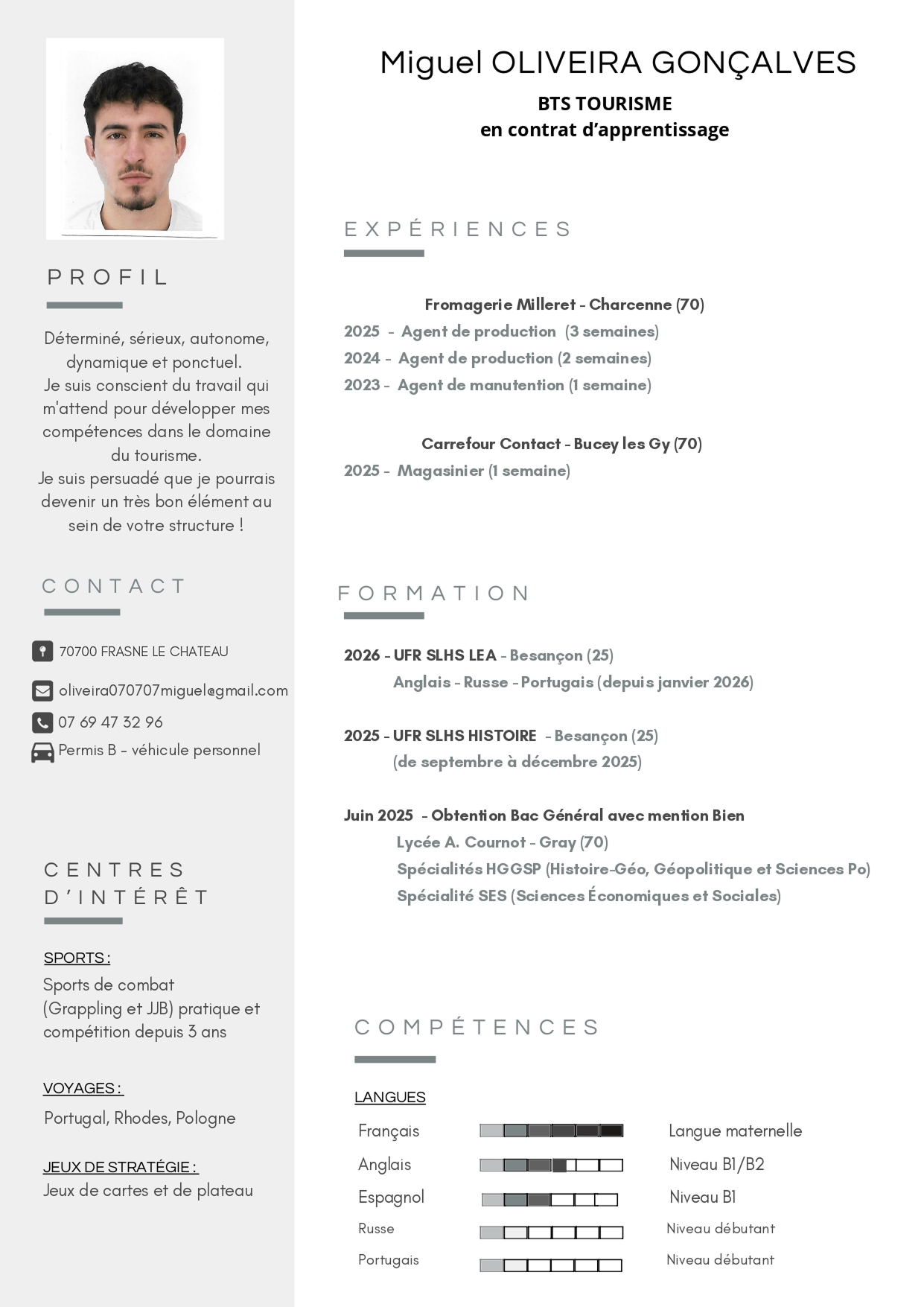 Aperçu du CV de Miguel