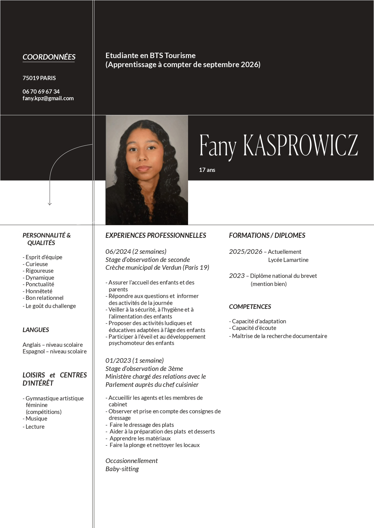 Aperçu du CV de Fany