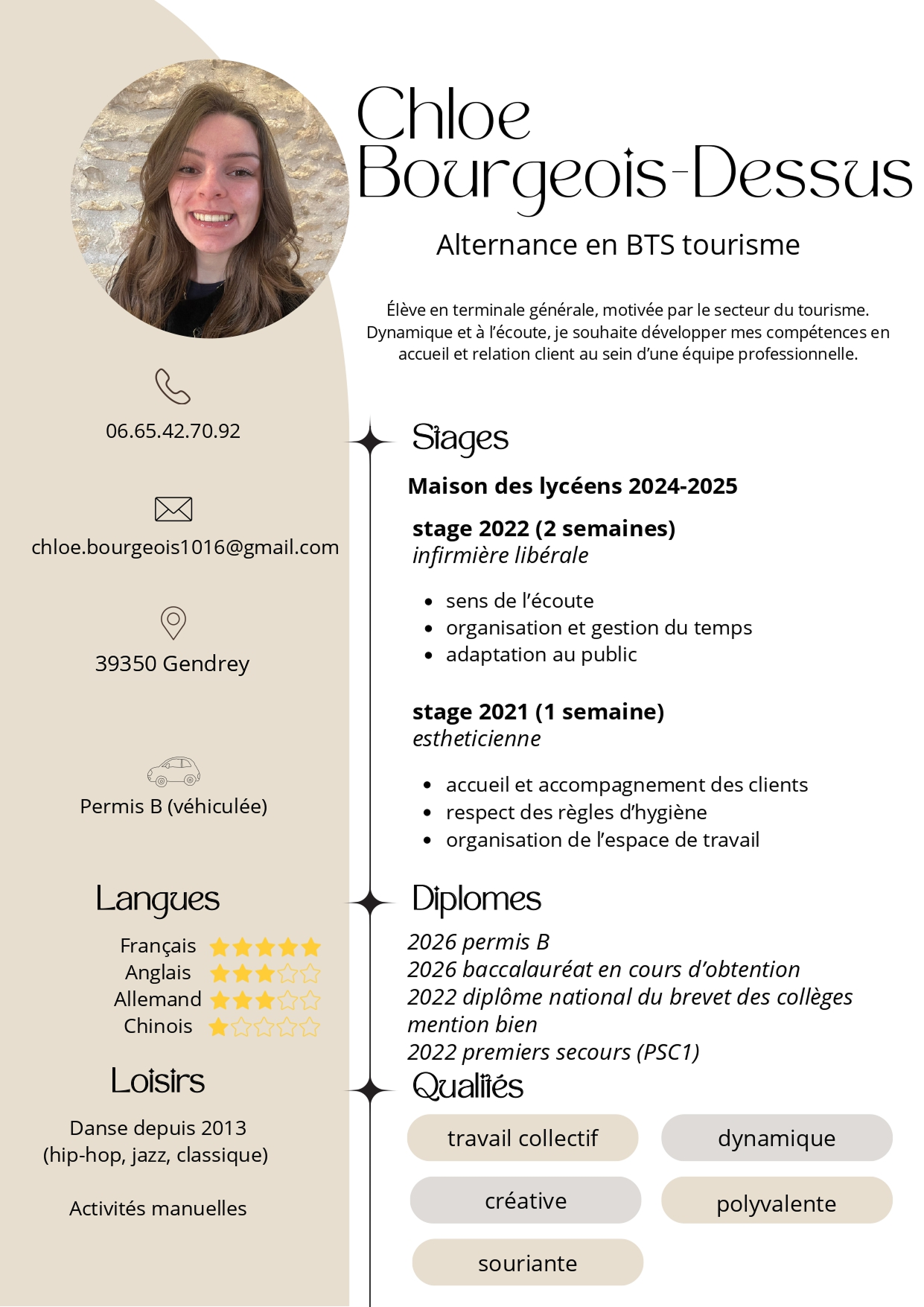 Aperçu du CV de Chloe