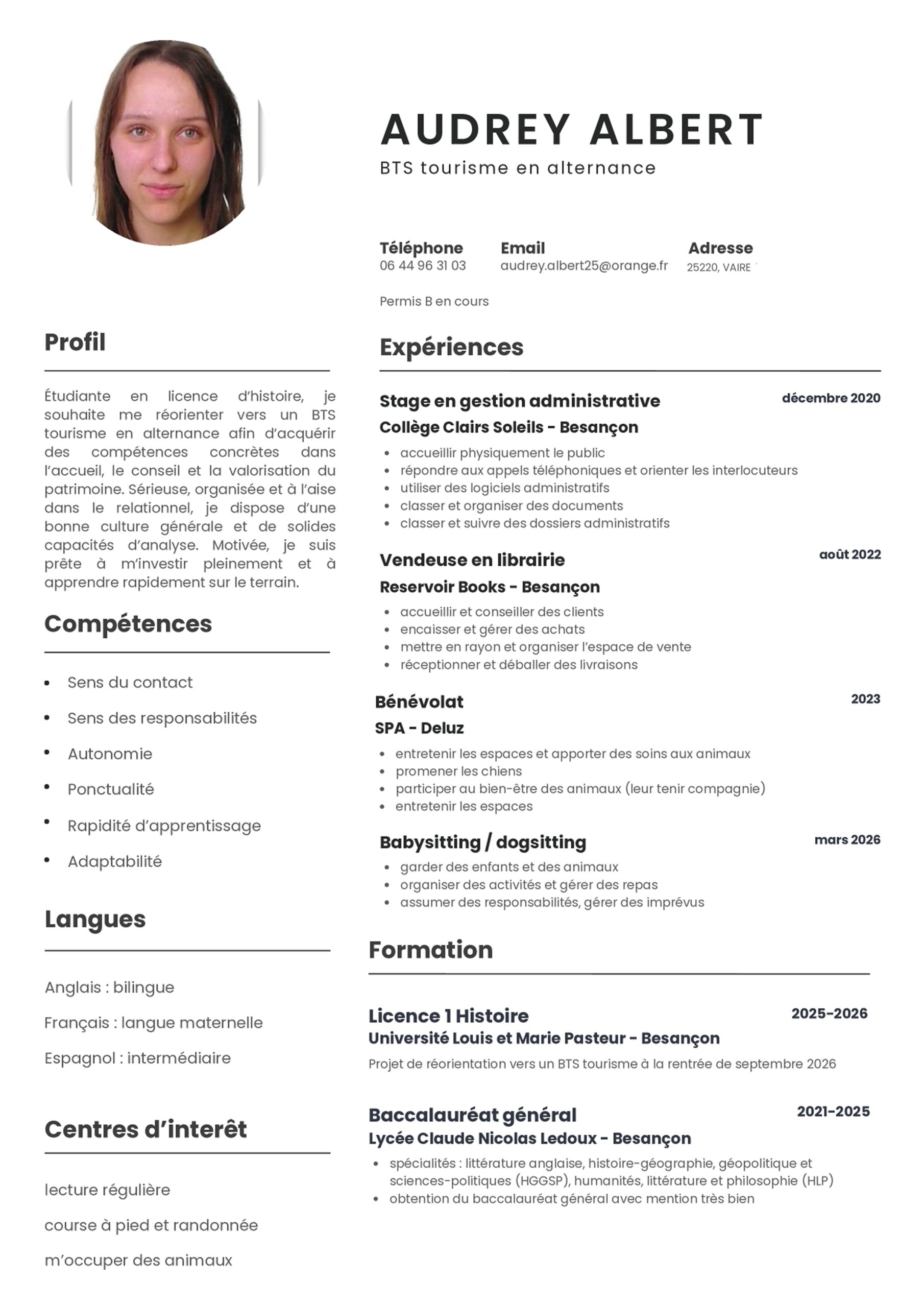 Aperçu du CV d'Audrey