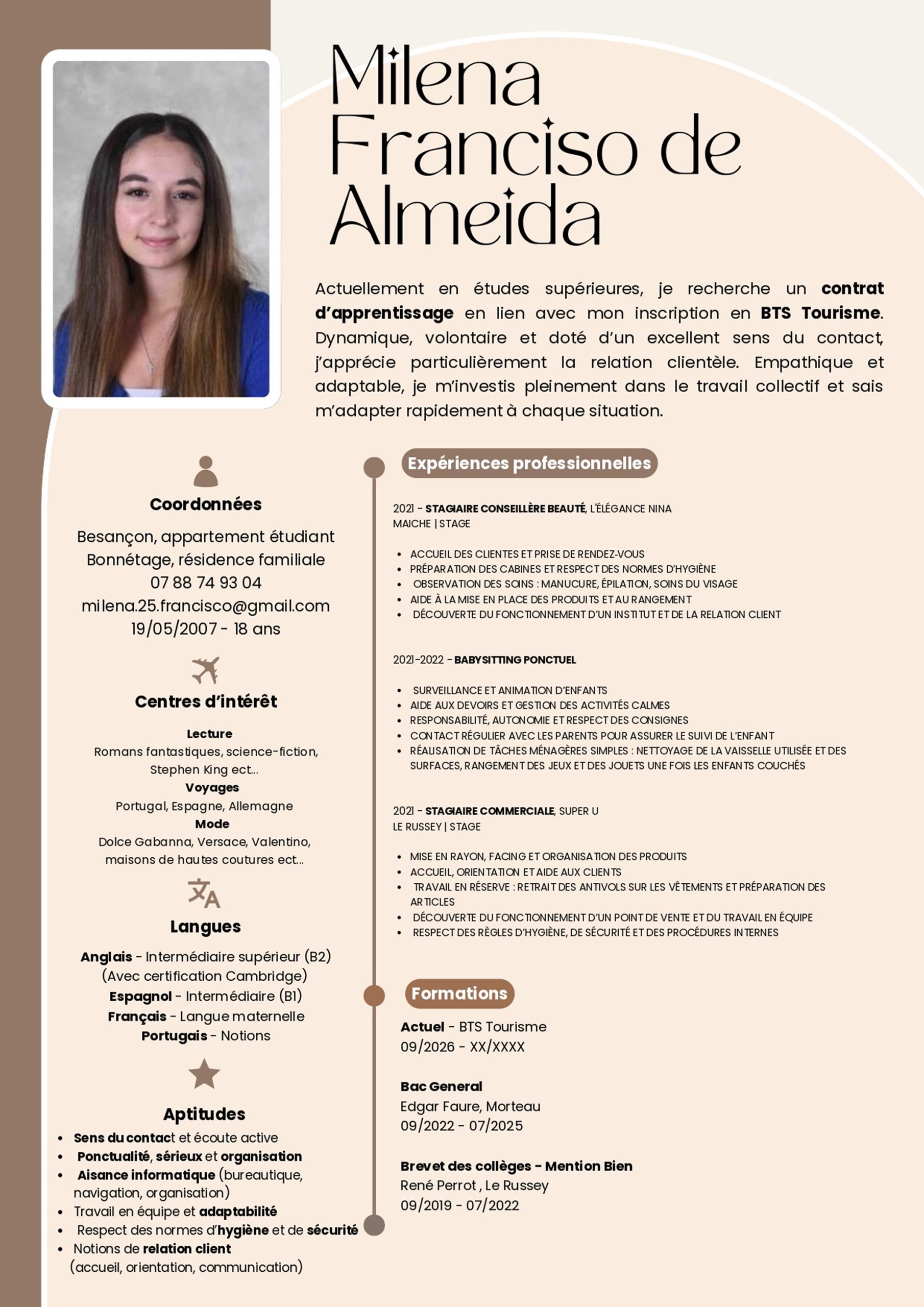Aperçu du CV de Milena