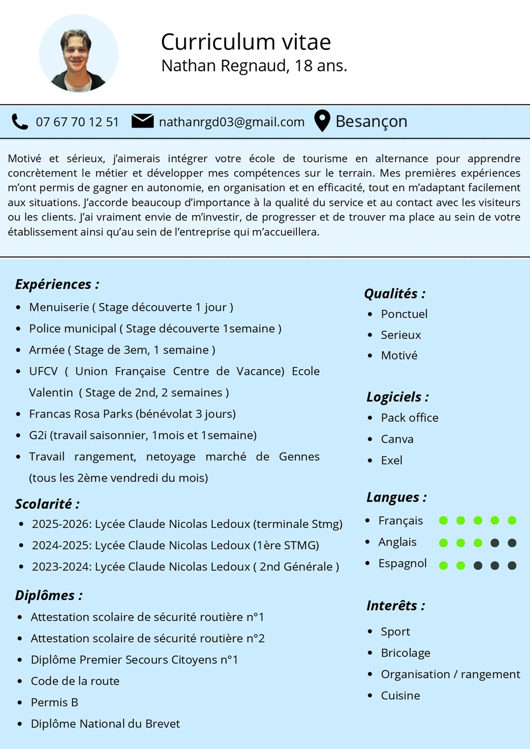 Aperçu du CV de Nathan